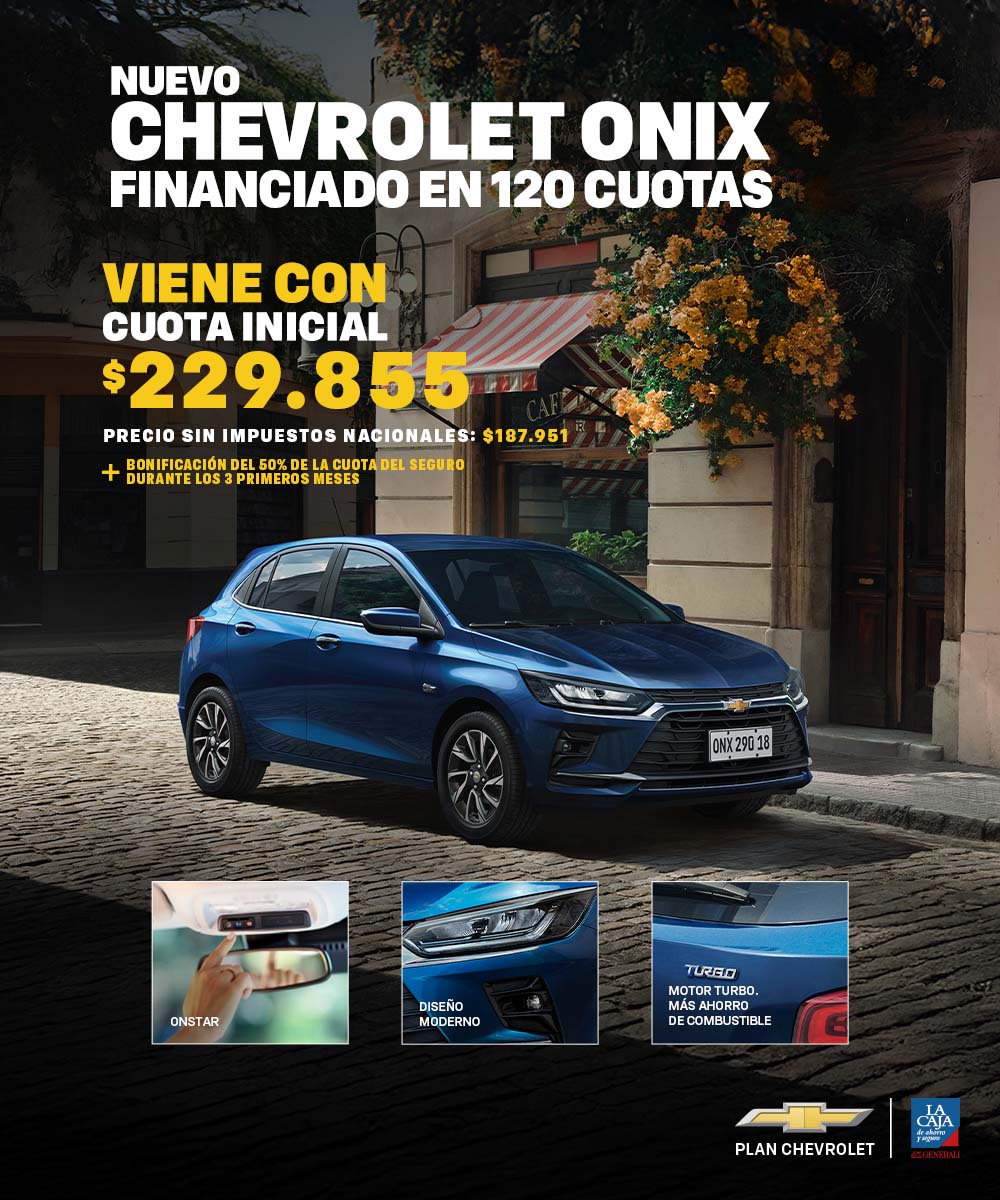 Chevrolet Onix azul financiado en 120 cuotas con plan Chevrolet.